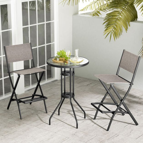 Outdoor Folding Height Stool with Footrest and Metal Frame in Beige