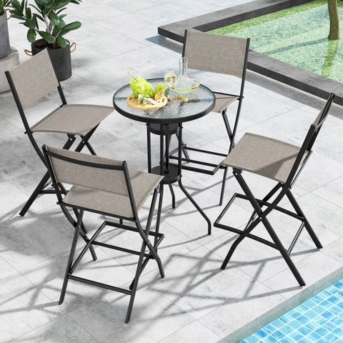 Outdoor Folding Height Stool with Footrest and Metal Frame in Beige