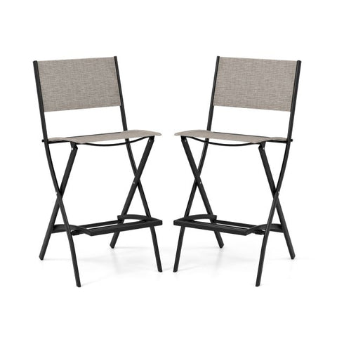 Outdoor Folding Height Stool with Footrest and Metal Frame in Beige