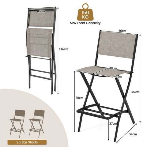 Outdoor Folding Height Stool with Footrest and Metal Frame in Beige