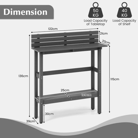 Outdoor Pub Height Bar Table with Storage Shelf in Grey