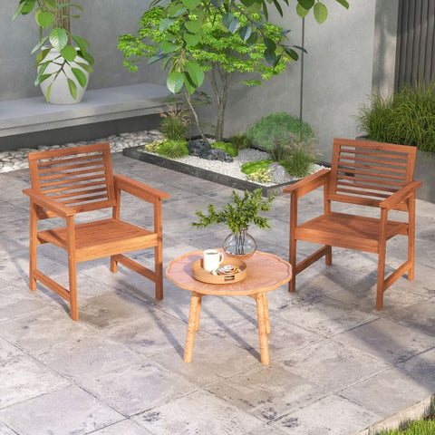 Outdoor Solid Wood Dining Chair Set with Breathable Slatted Design
