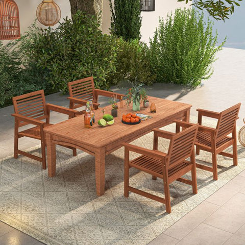 Outdoor Solid Wood Dining Chair Set with Breathable Slatted Design