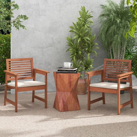Outdoor Solid Wood Dining Chair Set with Breathable Slatted Design