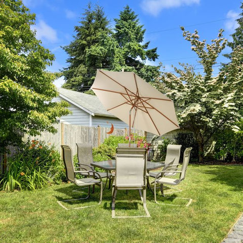 Wooden Parasol Umbrella with Pulley Lift System and Tilt Adjustment