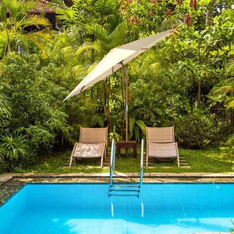 Wooden Parasol Umbrella with Pulley Lift System and Tilt Adjustment