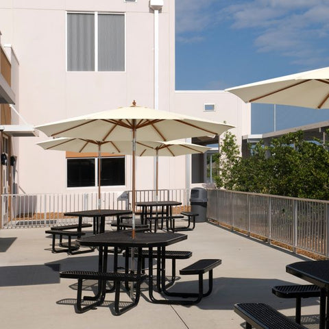 Wooden Parasol Umbrella with Pulley Lift System and Tilt Adjustment