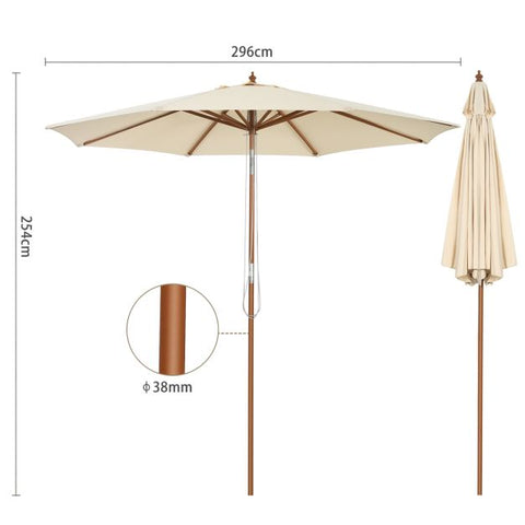 Wooden Parasol Umbrella with Pulley Lift System and Tilt Adjustment