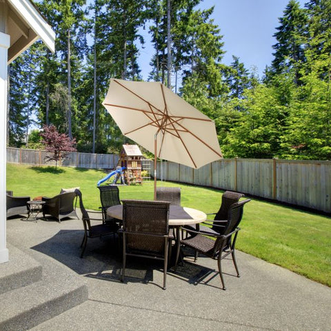 Wooden Parasol Umbrella with Pulley Lift System and Tilt Adjustment