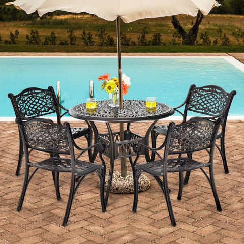 Outdoor 91cm Cast Aluminium Round Dining Table with Umbrella Hole in Copper