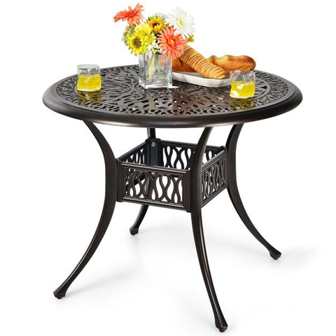 Outdoor 91cm Cast Aluminium Round Dining Table with Umbrella Hole in Copper