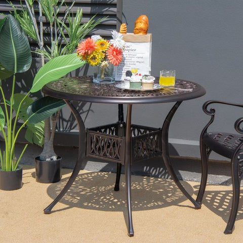 Outdoor 91cm Cast Aluminium Round Dining Table with Umbrella Hole in Copper