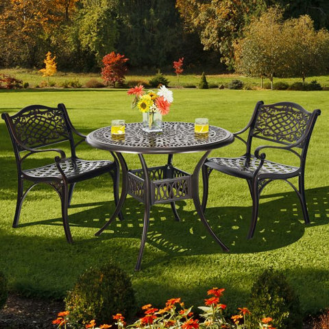 Outdoor 91cm Cast Aluminium Round Dining Table with Umbrella Hole in Copper