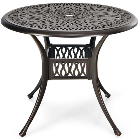 Outdoor 91cm Cast Aluminium Round Dining Table with Umbrella Hole in Copper