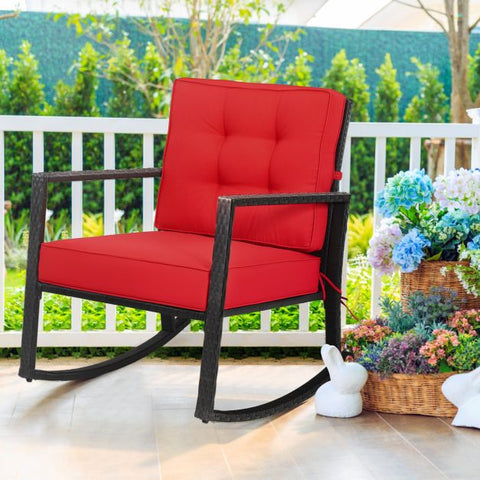 Outdoor Rocking Chair with Steel Frame and Soft Detachable Cushion