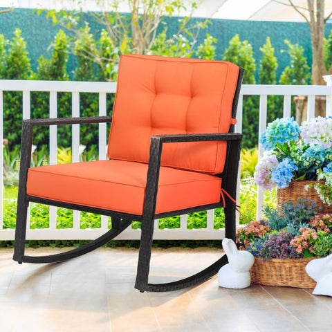 Outdoor Rocking Chair with Steel Frame and Soft Detachable Cushion