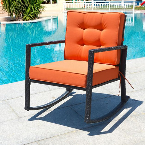Outdoor Rocking Chair with Steel Frame and Soft Detachable Cushion