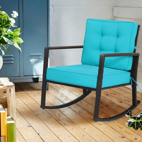 Outdoor Rocking Chair with Steel Frame and Soft Detachable Cushion