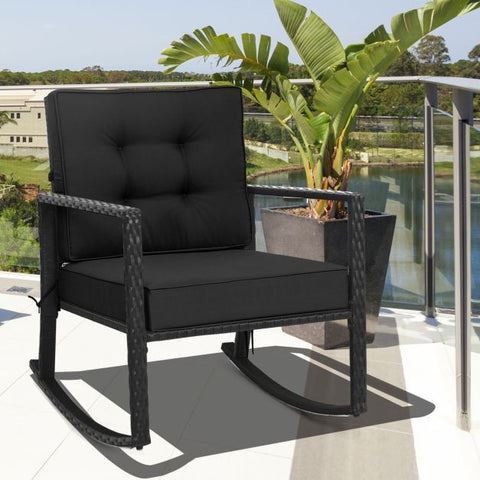 Outdoor Rocking Chair with Steel Frame and Soft Detachable Cushion