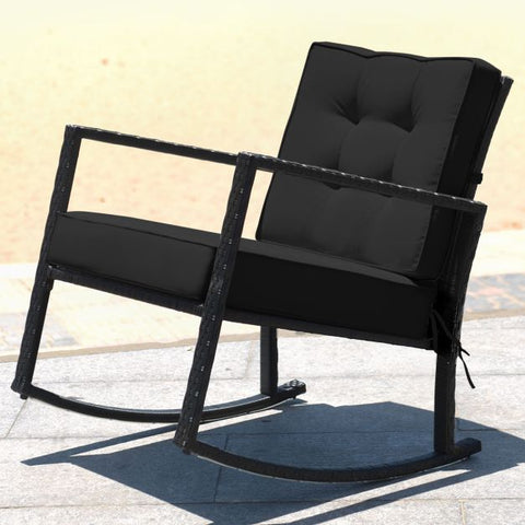 Outdoor Rocking Chair with Steel Frame and Soft Detachable Cushion
