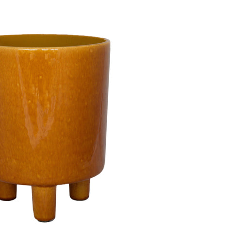 Contemporary Ceramic Planter with Tripod Legs and Glaze Finish in Mustard