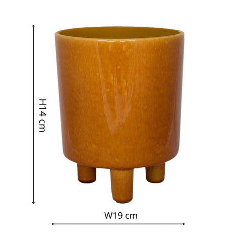 Contemporary Ceramic Planter with Tripod Legs and Glaze Finish in Mustard