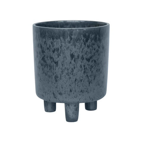 Contemporary Ceramic Planter with Tripod Legs and Glaze Finish in Blue