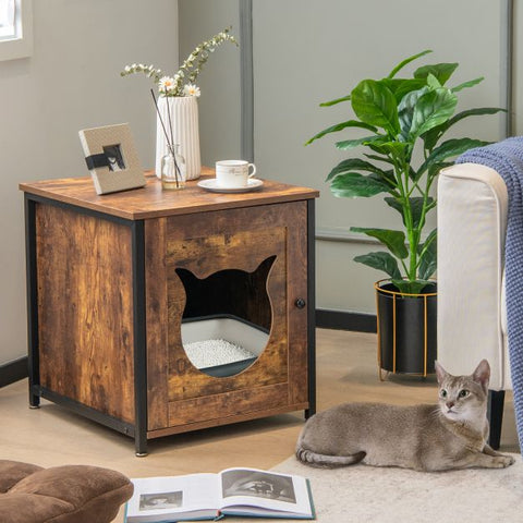 Litter Box Enclosure for Cats with Door and Ventilated Hole