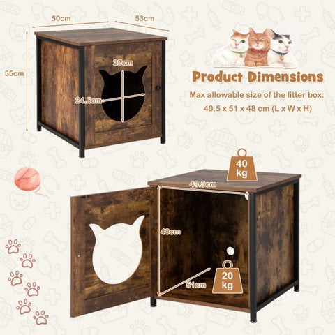 Litter Box Enclosure for Cats with Door and Ventilated Hole
