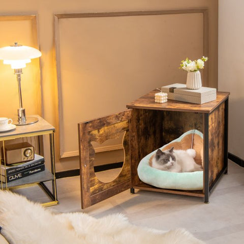 Litter Box Enclosure for Cats with Door and Ventilated Hole