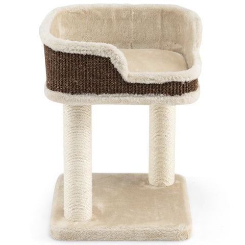 Two-Layer Delight Cat Tree Featuring Soft Plush Perch and Scratching Posts