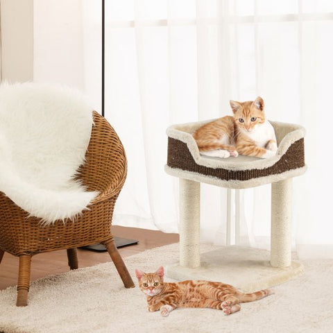 Two-Layer Delight Cat Tree Featuring Soft Plush Perch and Scratching Posts