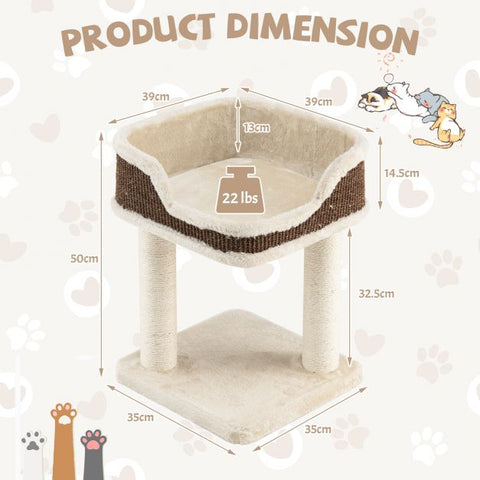 Two-Layer Delight Cat Tree Featuring Soft Plush Perch and Scratching Posts