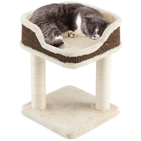Two-Layer Delight Cat Tree Featuring Soft Plush Perch and Scratching Posts