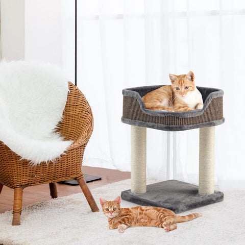 Two-Layer Delight Cat Tree Featuring Soft Plush Perch and Scratching Posts