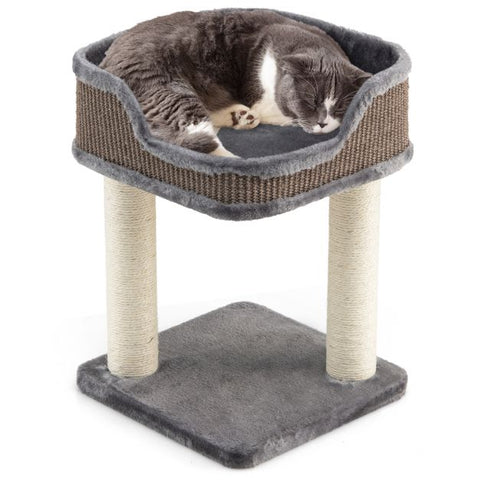 Two-Layer Delight Cat Tree Featuring Soft Plush Perch and Scratching Posts
