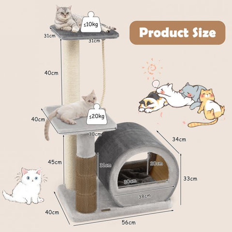 Molly Cat Tree Multi-Level Design with Grooming Brush and Sisal Rope