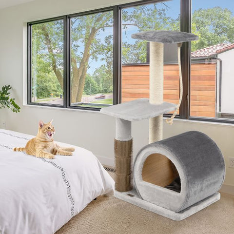 Molly Cat Tree Multi-Level Design with Grooming Brush and Sisal Rope