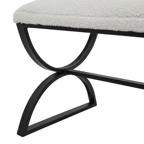 Elegant and Versatile Footstool with Ribbed Design and Black Metal Frame