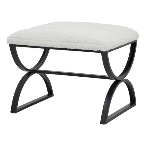 Elegant and Versatile Footstool with Ribbed Design and Black Metal Frame