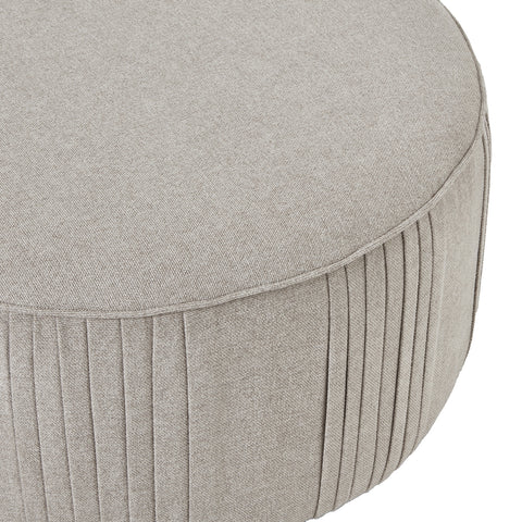 Minimalist and Modern Swivel Ottoman with Textured Fabric in Oatmeal