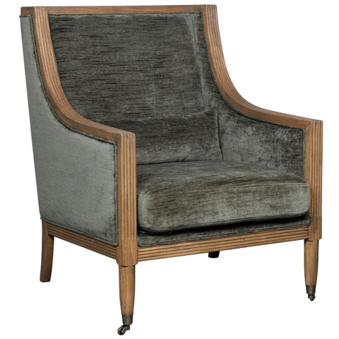 Elegant and Modern Velvet Armchair with Wooden Frame in Olive