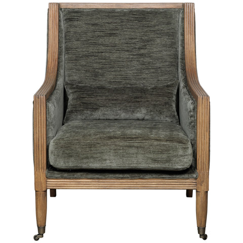 Elegant and Modern Velvet Armchair with Wooden Frame in Olive
