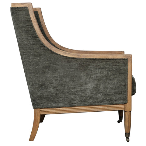 Elegant and Modern Velvet Armchair with Wooden Frame in Olive