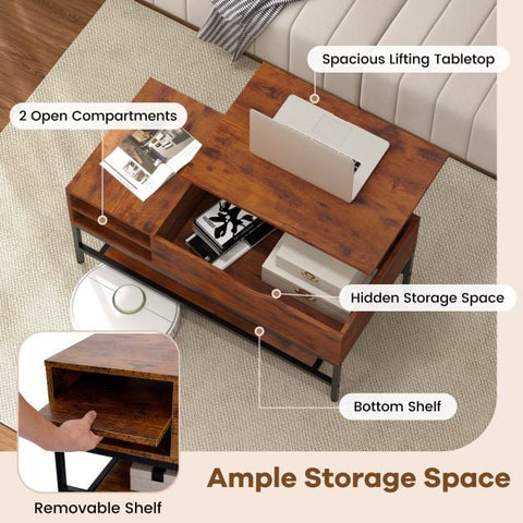Elegant and Practical Multi-use Coffee Table with Removable Shelf