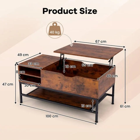 Elegant and Practical Multi-use Coffee Table with Removable Shelf