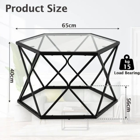 Tempered Glass Coffee Table with Heavy-Duty Steel Frame and Modern Geometric Design in Black