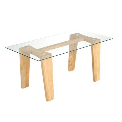 Rectangular Wood Coffee Table with Contemporary Tripod Design and Tempered Glass Top
