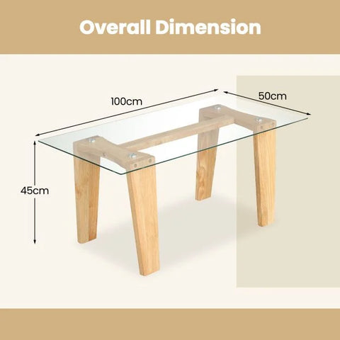 Rectangular Wood Coffee Table with Contemporary Tripod Design and Tempered Glass Top