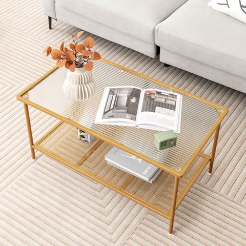 Versatile and Spacious Coffee Table with 2-Tier Storage and Tempered Glass Top